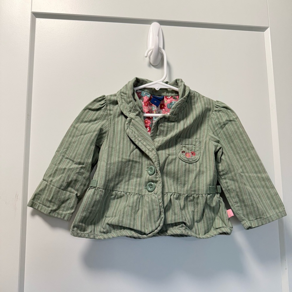 Oshkosh B'Gosh Kids Girls 2T Green Pea Coat Jacket Green‎ Stripe Floral Cotton
